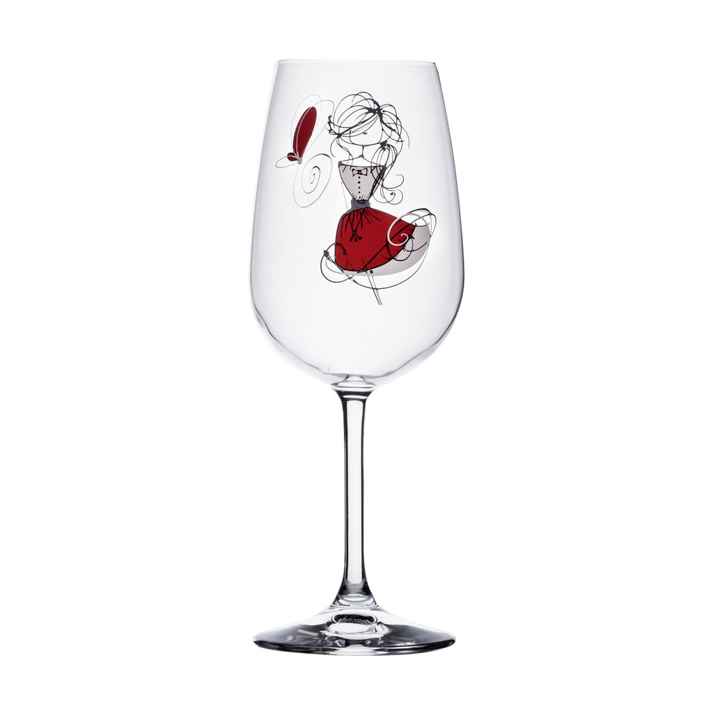 Wine Glass - Girl with red skirt